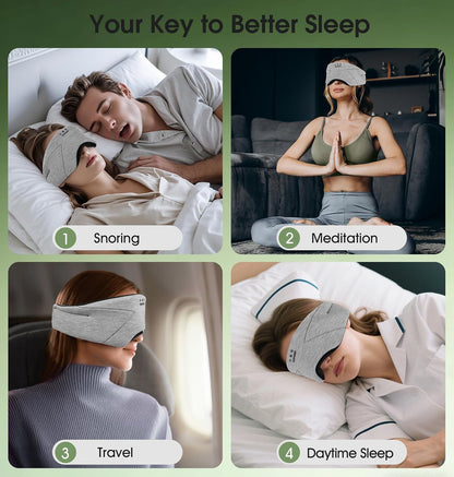 TOPOINT Sleep Mask with Bluetooth Headphones, 3D Eye Mask for Sleep Headphones with White Noise, Total Blackout, 5.4 Bluetooth, Timer, 15 Hours for Women Men, Travel, Meditation, Nap, CPAP Users