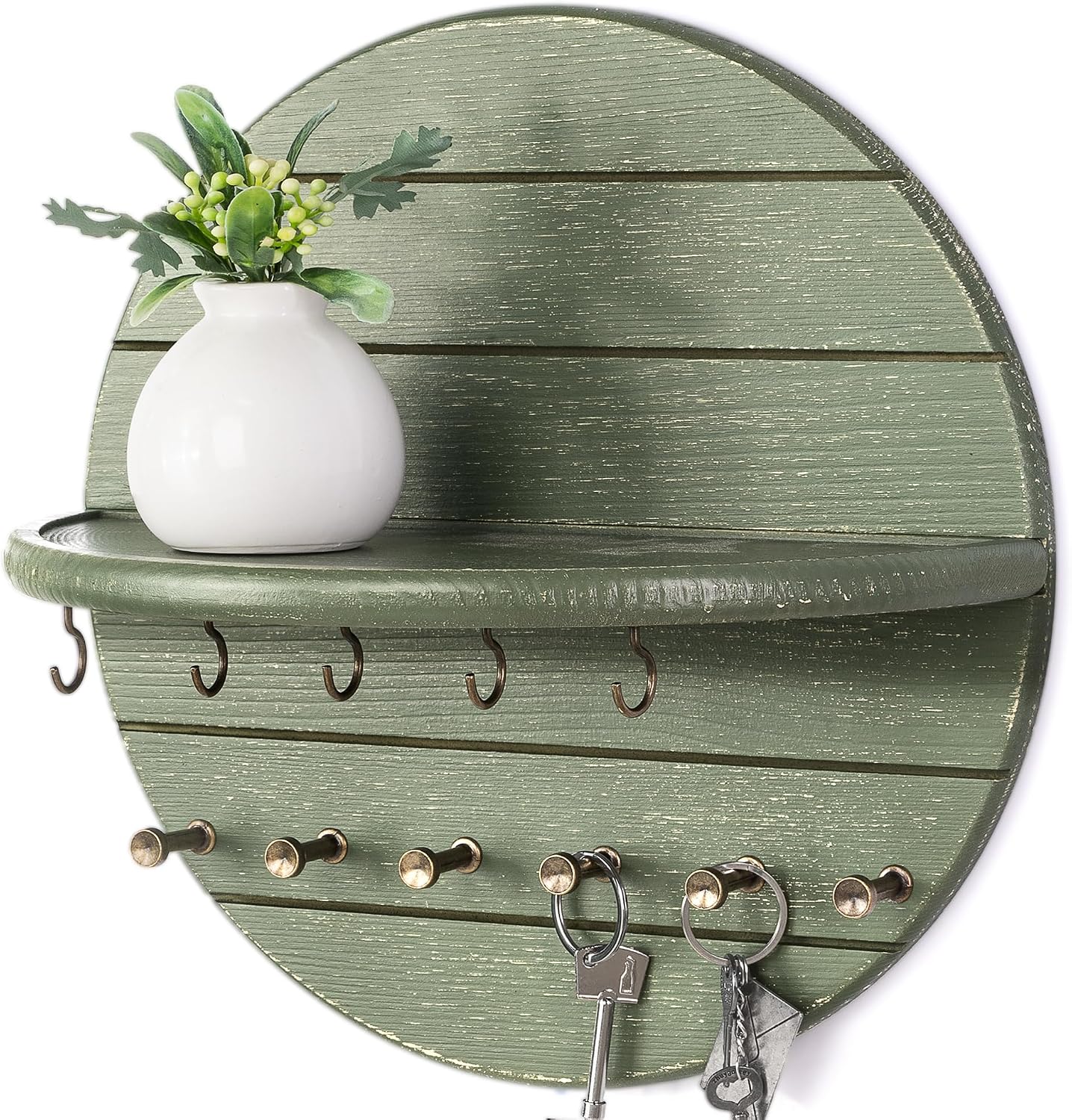 Rebee Vision Pine Wood Round Key Holder Wall Mount for Home Decor, Brown | Round Corner, Key Hooks for Dog leashes & Sunglasses, Display Shelf for Plant & Letters, Mail Organizer, Home Essentials