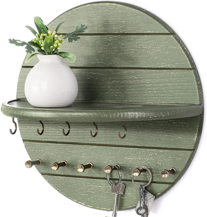 Rebee Vision Pine Wood Round Key Holder Wall Mount for Home Decor, Brown | Round Corner, Key Hooks for Dog leashes & Sunglasses, Display Shelf for Plant & Letters, Mail Organizer, Home Essentials