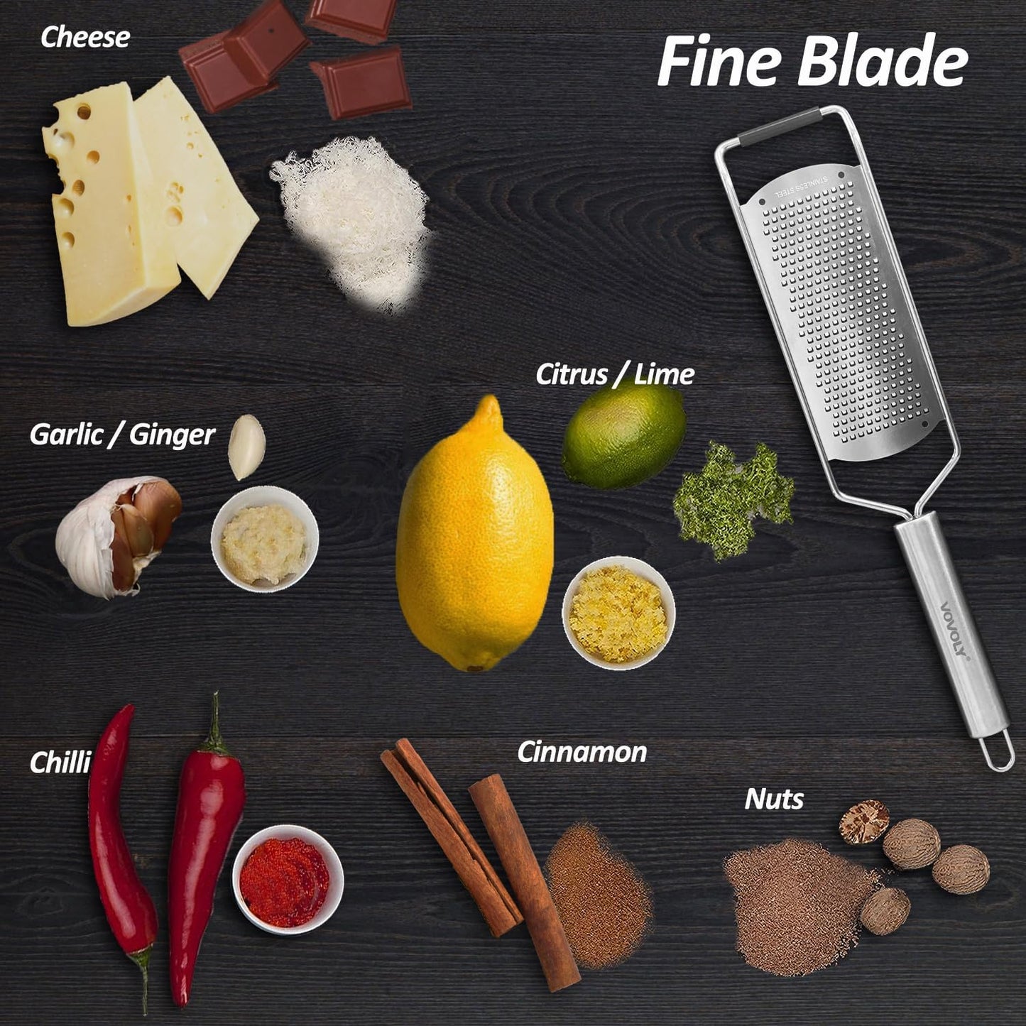 4-Pcs Pro Set Zester Grater Set, Cheese Grater with Razor-Sharp Stainless Steel Blade, Fine/Coarse/Extra Coarse/Slider Attachment