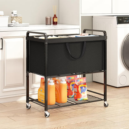 Laundry Hamper Rolling Sorter: 120L Large Basket with Wheels Removable Bag | Solve laundry clutter – rolling sorter with washable bag – Ideal for home, dorm & bedroom organization
