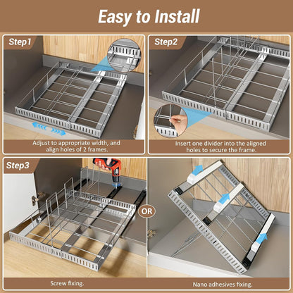 Housolution Pull Out Baking Tray and Cookie Sheet Cutting Board Organizer | 13"-22" Expandable, 21.5" Deep, 8 Adjustable Dividers, Sliding Rail Design, Sturdy Metal Structure, Adhesive/Screw Fixing