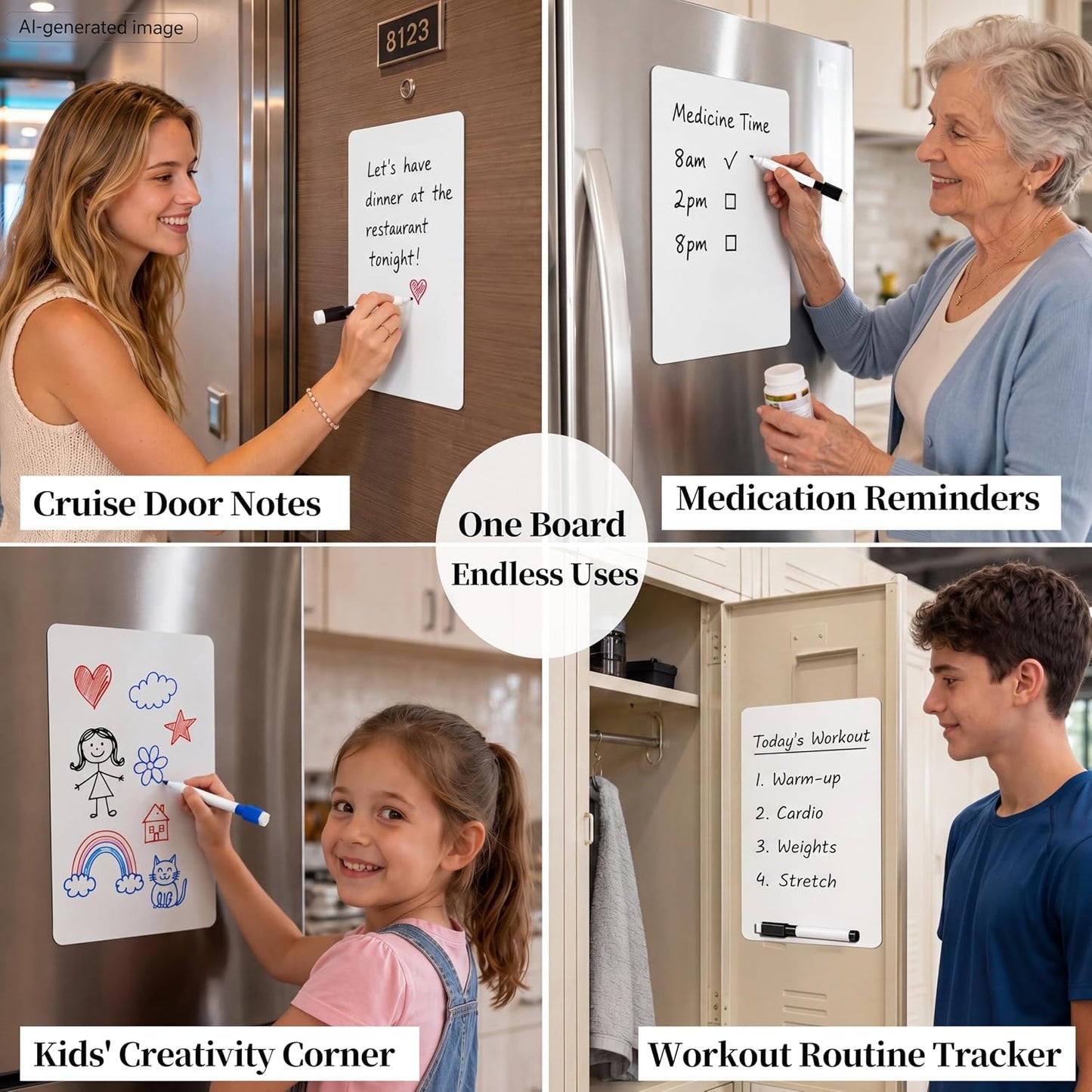 Magnetic White Board for Refrigerator Plan Weekly Menus at a Glance | Dry Erase Sheet for Meal Schedules - 12" x 8" Kitchen Command Center for Busy Moms with Magnet Backing Packed Flat