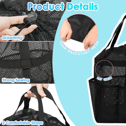 Fammart Mesh Shower Caddy Portable with Drawstring, Dorm Room Essentials for College Girls Guys, 8-Pocket Extra Large Shower Bag Basket Tote for Camping Beach Gym Travel Toiletry Bathroom