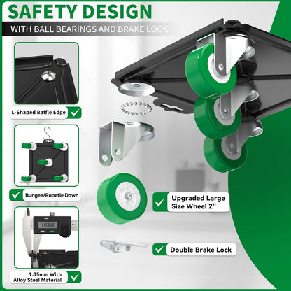 Heavy Duty Furniture Dolly 360 Rotate 5 Wheels 3000 Lbs Capacity 5.3x5.3 in | Furniture Movers with Green Wheels, Measure Tape & Leveler, Alloy Steel Furniture Lifter Tool for Smooth Home & Office Uses