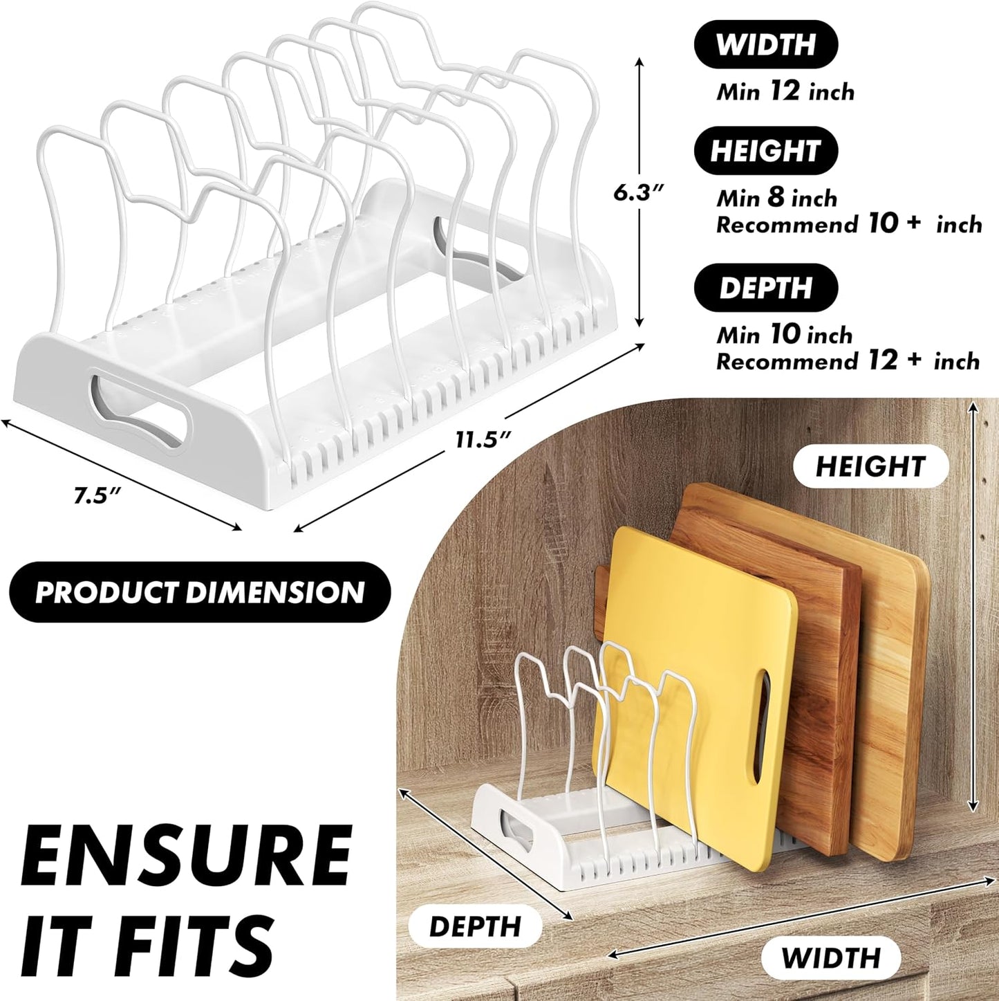 Simple Houseware Expandable Pan Rack 10 Adjustable Compartments, White | Kitchen Cabinet Organizer for Pots, Pans, Lids & Bakeware - Pantry & Countertop Storage