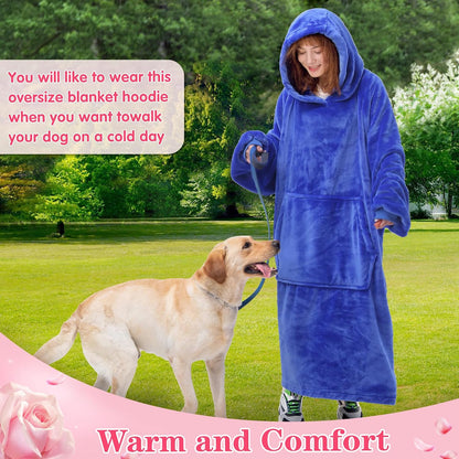 Waitu Wearable Blanket Sweatshirt Gifts for Women and Men, Warm and Cozy Giant Blanket Hoodie, Thick Flannel Blanket with Sleeves and Giant Pocket - Dark Gray