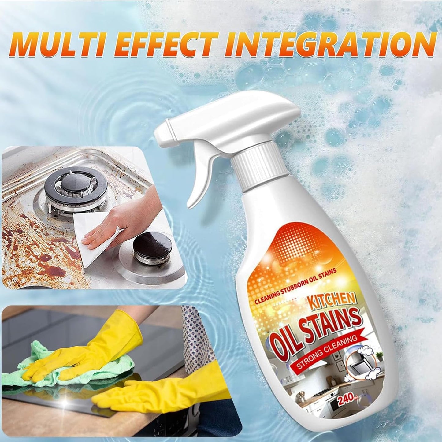 Kitchen Degreaser Spray, Kitchen Oil Stains Spray, Heavy Duty Degreaser For Kitchens, Oil Stain Remover, For Grills,Oven,Cabinet, Air Fryer,Home & Commercial, 240ML/8.45OZ (2PC)