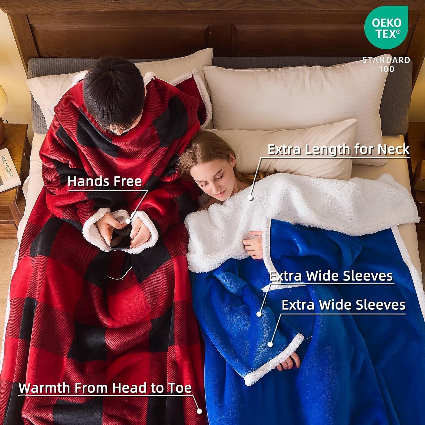 IFNOW Sherpa Wearable Blanket with Sleeves, Oversized Snuggle Robe, Purple | 430GSM Thick, 55x69", Big Pocket, TV Blanket,Fall Winter Dorm Essentials or Office, Christmas Birthday Gifts for Women Men