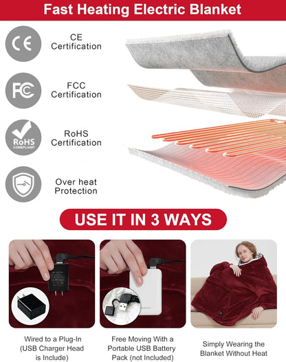 KFUBUO Wearable Heated Blanket Cordless Oversized Hoodie Sweatshirt