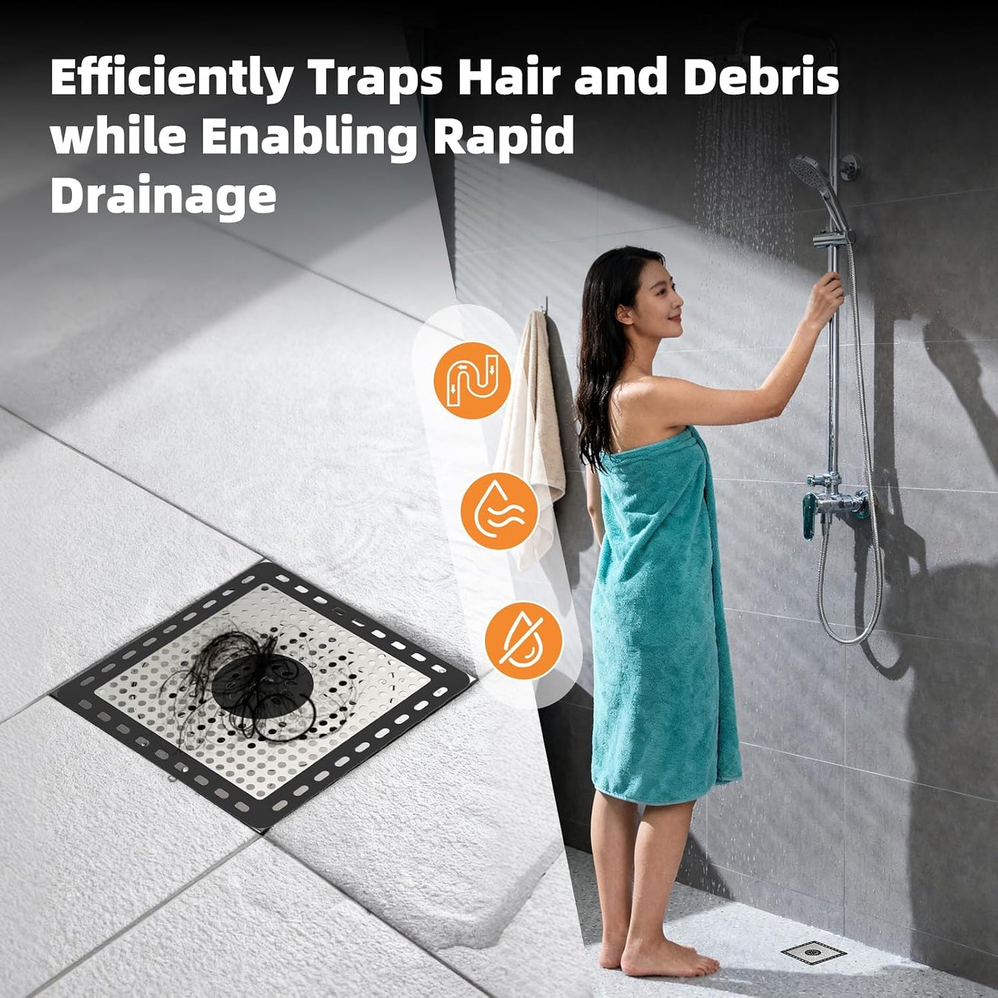 Hibbent Upgraded Shower Drain Hair Catcher for Bathroom Floor 4" Drain, Anti-Clogging Shower Drain Cover, Stainless Steel & Silicone Drain Strainer with Handle, Shower Drain Protector, Grey