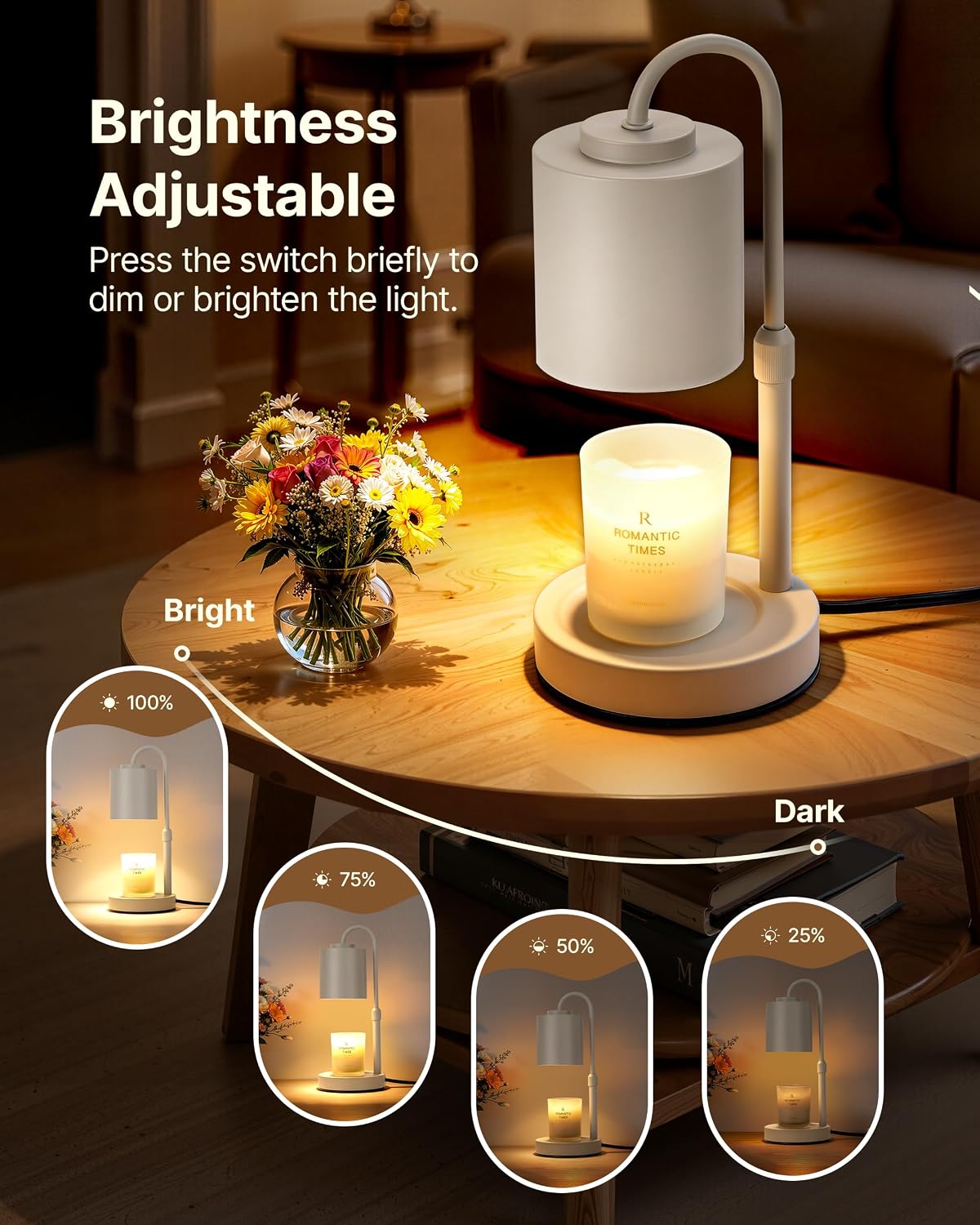 CASTLELIFE Dimmable Candle Warmer Lamp with Timer, Height Adjustable Candle Warmer for Jar Candles, Electric Wax Melt Warmer for Home Decor House Warming Gifts, Birthday Gifts for Women, Black Clear