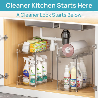Vtopmart 2 Pack Pull Out Bathroom Under Sink Organizer (S-Standard) | Slide-out drawers, Multi-purpose storage, Clear visibility, Easy Set-up