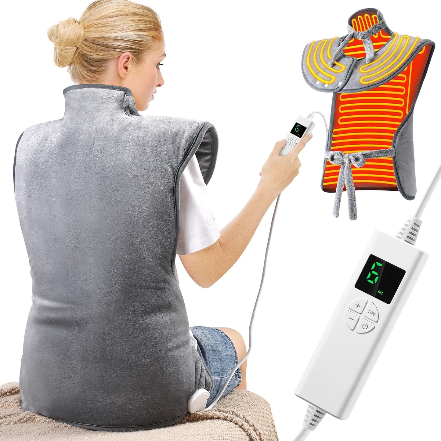 24''×37'' Heating Pad for Neck and Shoulders and Back Pain Relief | Electric Extra Large Heating Pad with 6 Temperature Settings & 4 Auto-Off Timers,Thoughtful Gift for Women, Men,The Elderly