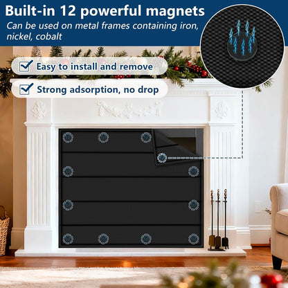 Magnetic Fireplace Cover 39"x32" Fireplace Draft Stopper Blocker Indoor | Fire Place Cover with Built-in 12 Strong Magnet for Iron Fireplace Frame Fireplace Screen