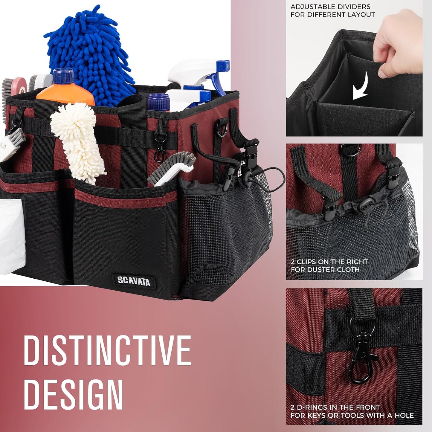 SCAVATA Compact Wearable Cleaning Caddy with Handle & Shoulder Straps | Small Cleaning Supplies Organizer, Under Sink & Car Cleaning Tools Storage Bag for Housekeepers Cleaners, Black