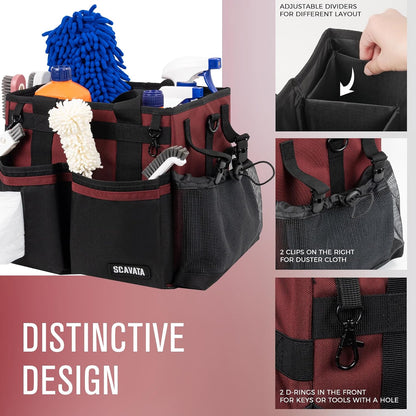 SCAVATA Compact Wearable Cleaning Caddy with Handle & Shoulder Straps | Small Cleaning Supplies Organizer, Under Sink & Car Cleaning Tools Storage Bag for Housekeepers Cleaners, Black