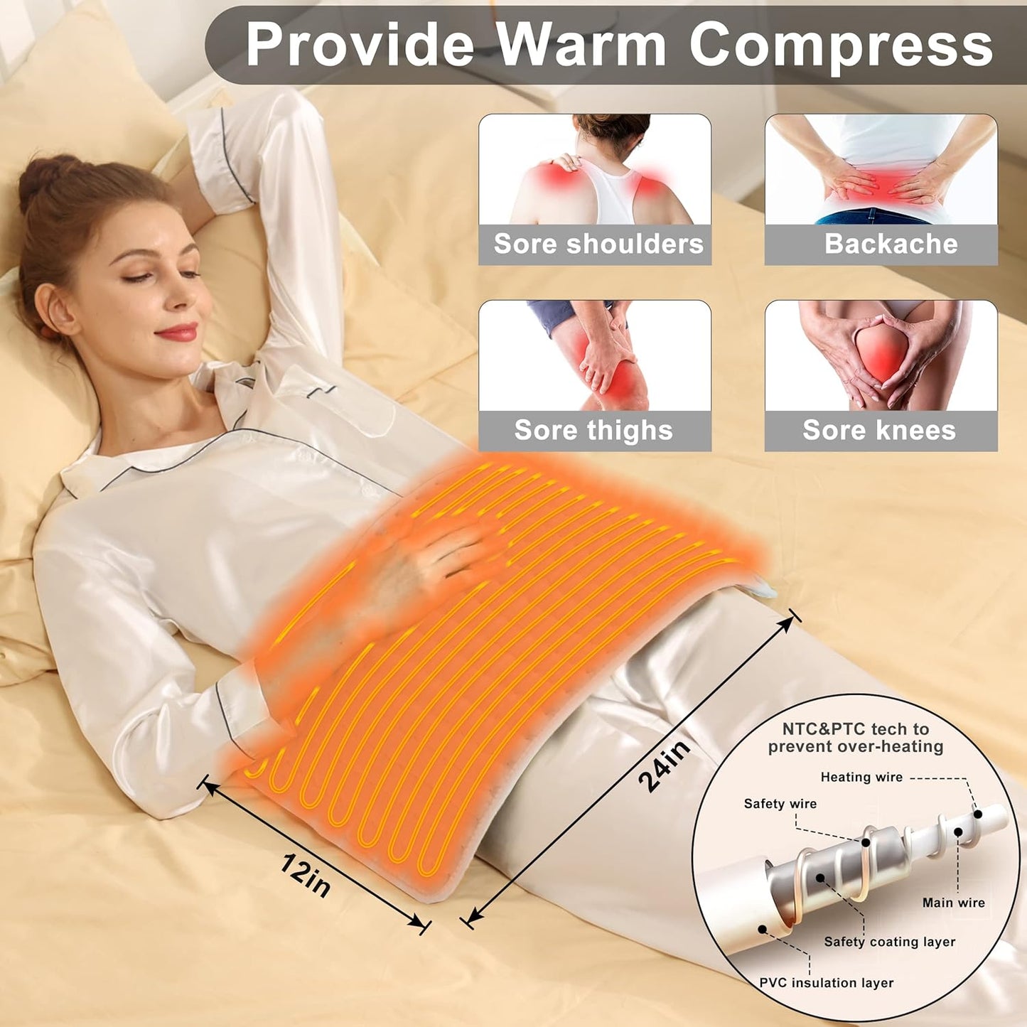 Heating Pad Electric Heat Pad, Hot Heated Pad,Multiple Temp and Timer Settings,Suitable for Shoulders, Neck, arms, Abdomen, Back, Legs, etc. (Gray Green, 24"X12")