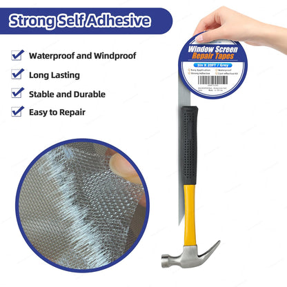 KING MOUNTAIN Grey Window Screen Repair Tape,3inX20FT Heavy Duty Screen Repair Kit for Window Screen and Screen Door Tears Holes,Strong Adhesive & Waterproof Window Screen Patch