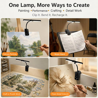 2 Pack Clip-On Easel Light, Rechargeable Artist Lamp for Painting | Flexible Arm Reading Light with 4 Color Modes & 3 Brightness, Music Stand Light, for Piano Bed Reading Desk Puzzle