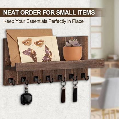 Key Holder for Wall, Decorative Key Holder with Shelf | Key and Mail Holder Wall Mount, Farmhouse Decor with 5 Key Hooks for Keys, Coats, ect.