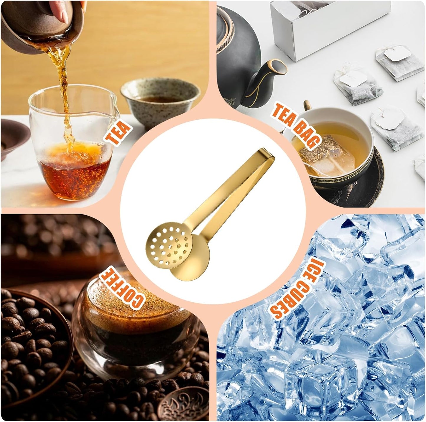 Tea Bag Squeezer Tongs, Stainless Steel Tea Bag Squeezer Tongs | Teabag Filter, Dispenser Accessories for Teas Drinkers, Ice, Durable Round Strainer Gripper Picker (Black)