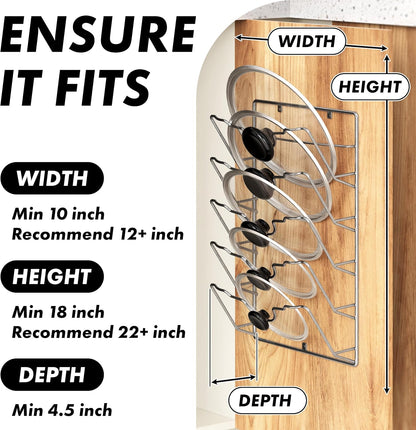 Simple Houseware Wall Door Mounted Pot Lid Rack Organizer, Chrome Finish | 9.5" W x 4.5" D x 17.2" H Shelf