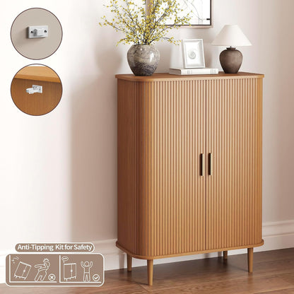 DHH Shoe Storage Cabinet with Sliding Door, 6-Tier Shoe Cabinet with Adjustable Shelves, Modern Freestanding Shoe Storage Organizer for Entryway, Hallway, Living Room (Walnut, 47 ")