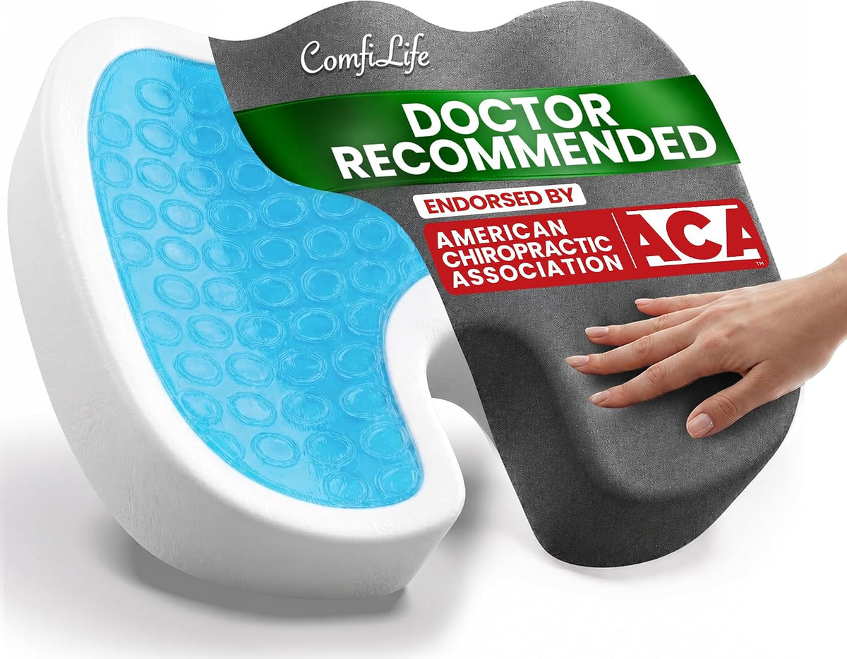 ComfiLife Doctor Recommended Seat Cushion - Premium Gel & Memory Foam Office Chair, Car Seat, Lifting Cushion - Chair Cushions for Back & Sciatica Relief - Seat Cushions for Office & Desk (Black)