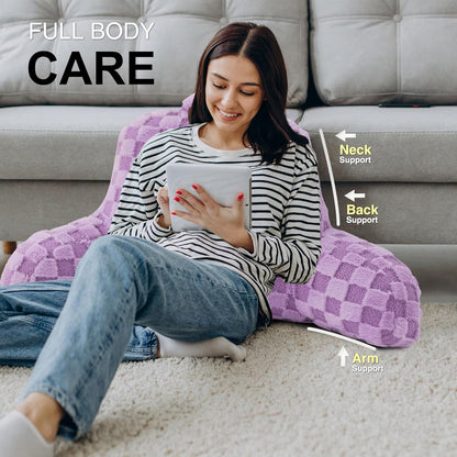 Aimuan Reading Pillow Checkered Bed Rest Wedge Backrest Checkerboard Pillow with Arms Back Support for Sitting Up in Bed Cushion Incline Rest Sleeping Snoring Pillow (Beige,Large)