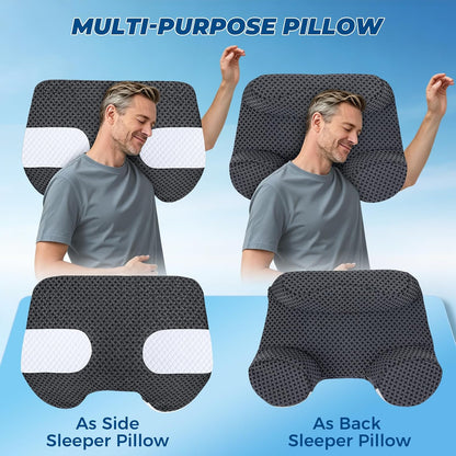 SAHEYER Side Sleeper Pillow with Arm Holes, 2 in 1 Shoulder Relief System for Rotator Cuff Pain, Memory Foam Pillow for Adults with 3 Arm Place Hole - for Side, Back and Stomach, Black