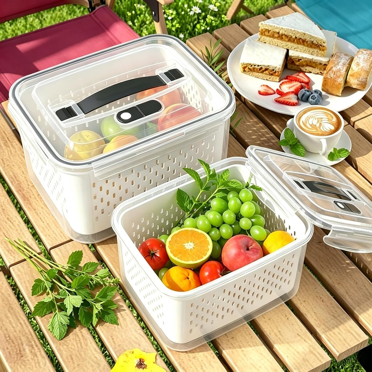 4 PCS Fruit Storage Containers for Fridge,Leakproof Produce Containers | Saver For Fridge with Removable Colander &Vent Lids,Microwave/Dishwasher Safe,Keeps Berries,Lettuce & Salad Fresh