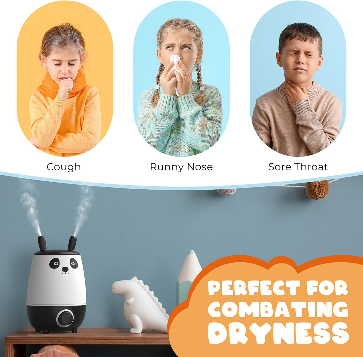 Everlasting Comfort 2.5L Kids Humidifiers for Bedroom - Easy to Clean 24HR Runtime No-Filter Quiet Kids & Baby Humidifier for Nursery, Home, Plants, Allergies, Dry Skin, Congestion, Indoor