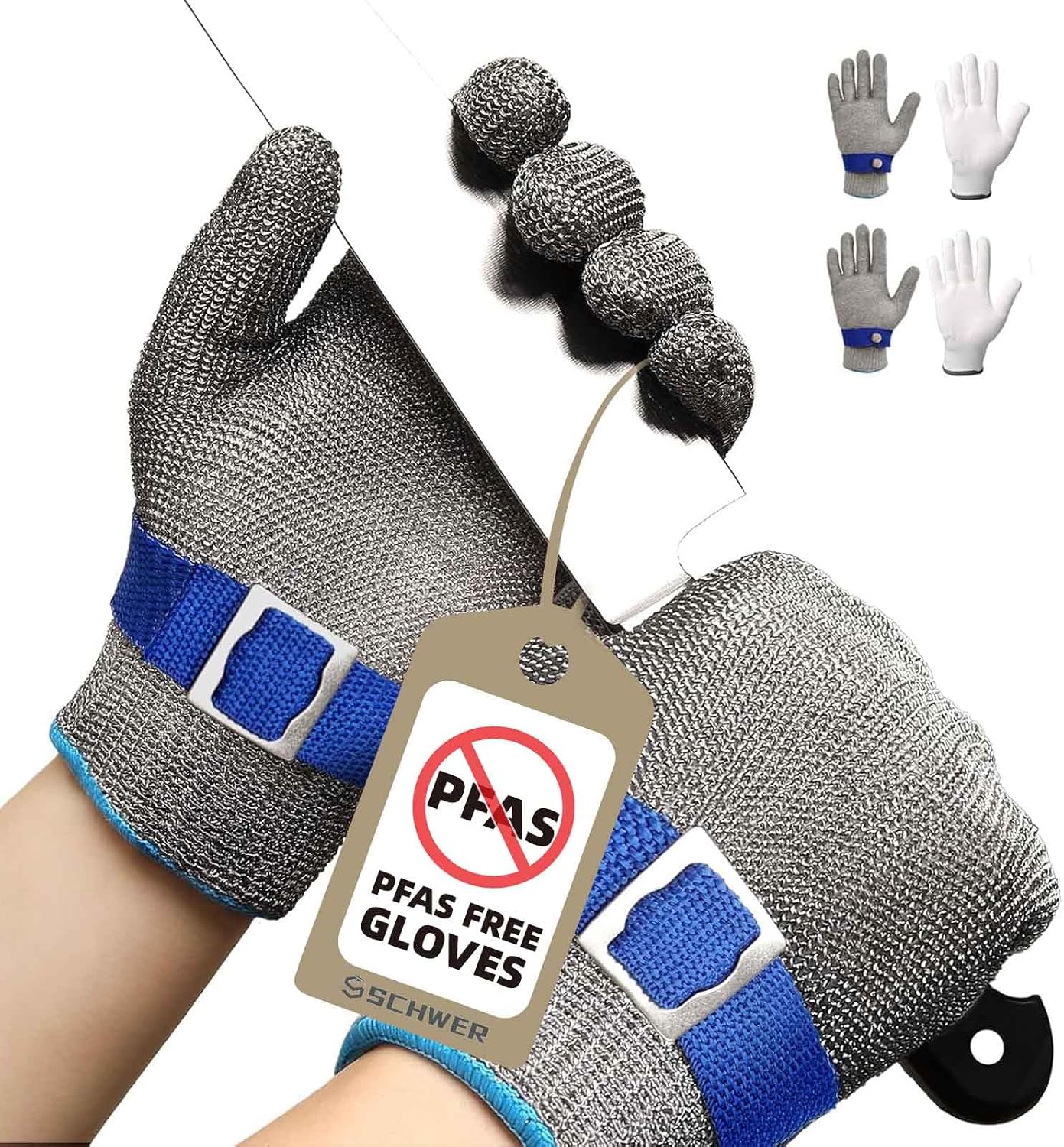 Schwer SlicePro ANSI A9 Cut Resistant Glove PR1706, Stainless Steel Mesh Metal Glove, Food Grade for Kitchen Cooking, Butcher Meat Cutting, Oyster Shucking, Mandoline, Fishing, (M, 1 PCS)