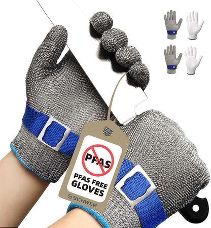 Schwer SlicePro ANSI A9 Cut Resistant Glove PR1706, Stainless Steel Mesh Metal Glove, Food Grade for Kitchen Cooking, Butcher Meat Cutting, Oyster Shucking, Mandoline, Fishing, (M, 1 PCS)