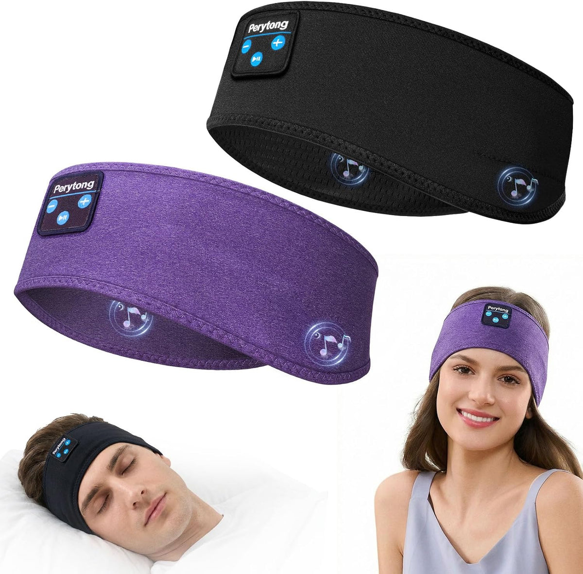 Perytong 2 Pack Sleep Headphones, Sleeping Headphones | Bluetooth Headband with Ultra-Thin HD Stereo Speaker, Wireless Headphone for Sports, Insomnia, Yoga, Air Travel, Meditation