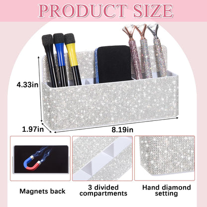 MotiMind Purple Locker Accessories for Girls, Bling Magnetic Pen Holder for Refrigerator, Back to School Rhinestone Marker Holder for Locker, Sparkly Gift for Student (Medium,Rhinestone)