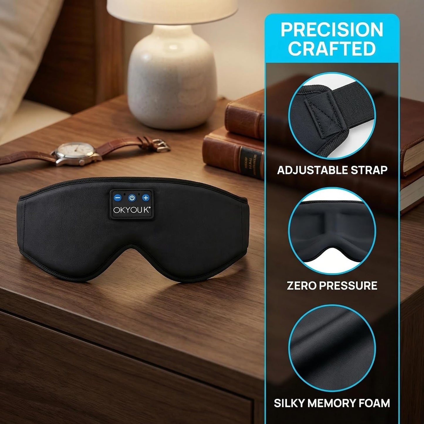 2026 New Sleep Headphones Pro | Built-in White Noise Sleep Mask,75g Ultra-Light Bluetooth Eye Mask for All Face Shapes, Zero-Pressure Fit, Breathable Bamboo, 100% Blackout for Deep Sleep & Travel