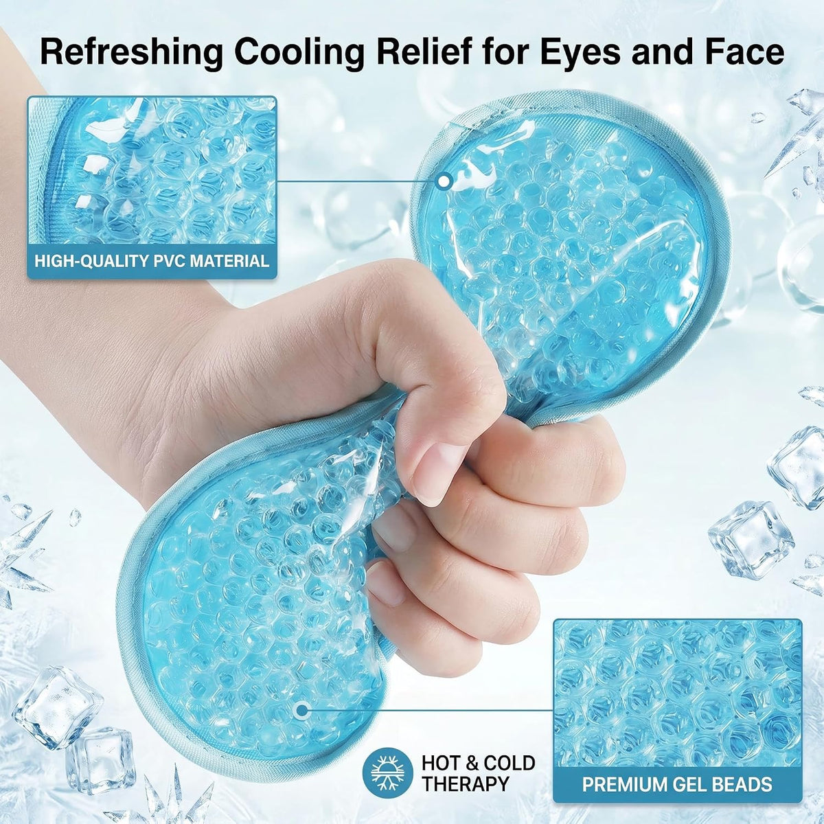 Ice Face Mask and Cooling Eye Mask Set, Reusable Gel Beads Cold Compress Mask for Puffy Eyes, Dark Circles & Sinus Relief, Hot Cold Therapy Face Mask for Skincare, Sleep & Tired Eyes