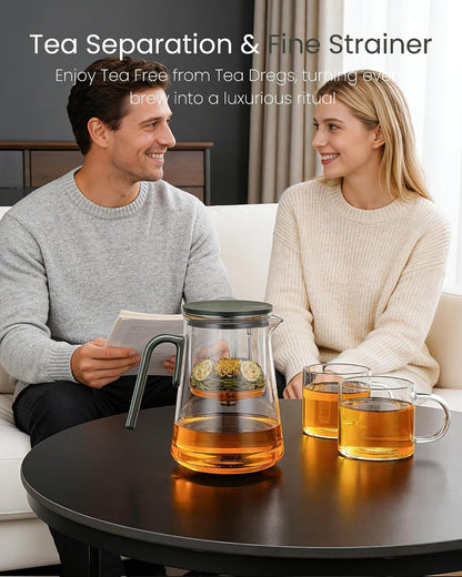 ZENS Magnetic Glass Infuser Teapot for Loose Tea, 27oz Walnut Wood Handle | Magic Teapot with Infuser, Echanted Tea Maker, Mess-Free Loose Leaf Tea Diffusers for Tea lover Gifts