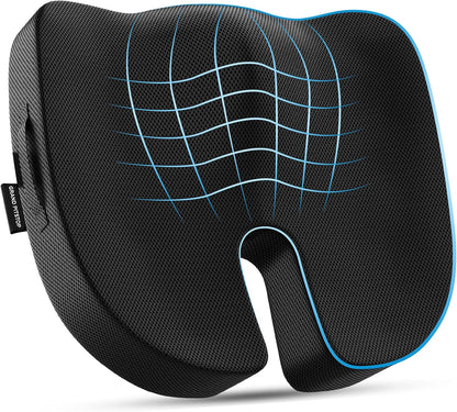 GRAND PITSTOP Memory Foam Seat Cushion for Office Chair Car & Home Orthopedic Tailbone & Sciatica Pain Relief Pad Ergonomic U-Shaped Design with Cooling Foam, Non Slip Base & Washable Cover