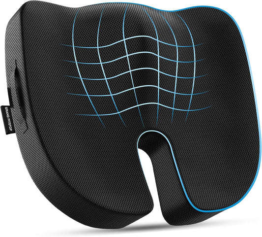 GRAND PITSTOP Memory Foam Seat Cushion for Office Chair Car & Home Orthopedic Tailbone & Sciatica Pain Relief Pad Ergonomic U-Shaped Design with Cooling Foam, Non Slip Base & Washable Cover