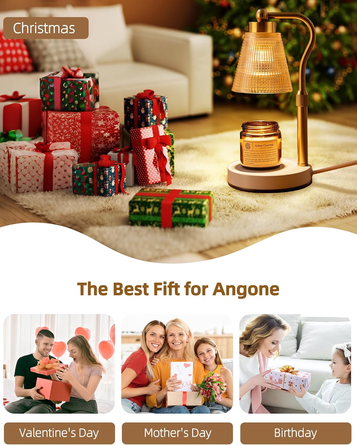 Candle Warmer Lamp for Jar Candles, Height Adjustable & Dimmable with 2/4/8H Timer, 2*50W Halogen Wax Melter Warmer for Home Office Décor, Flameless & Smokeless, Gift for Women Mom, Black-Clear/1 Pack