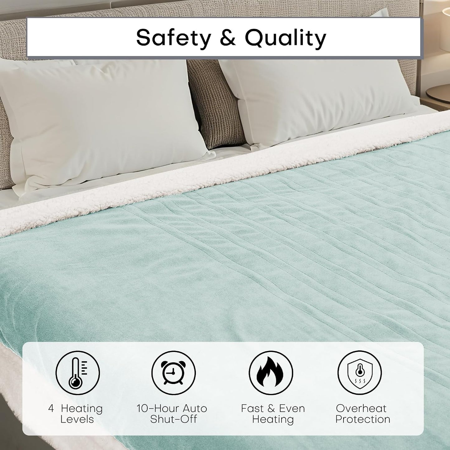 Electric Heated Blanket Full Size 72"x84" – Light Gray | ETL for Safe Overnight, 4 Heat Settings & 10H Auto Off, Dual-Sided Microplush Sherpa for Home Night, Machine washable