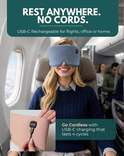 Heated Eye Mask – Cordless Electric Warm Eye Compress for Dry Eyes, Stye & Eye Strain Relief – 4 Heat Settings, Rechargeable, Light-Blocking, Blackout, Washable Cover (Ocean Stone)