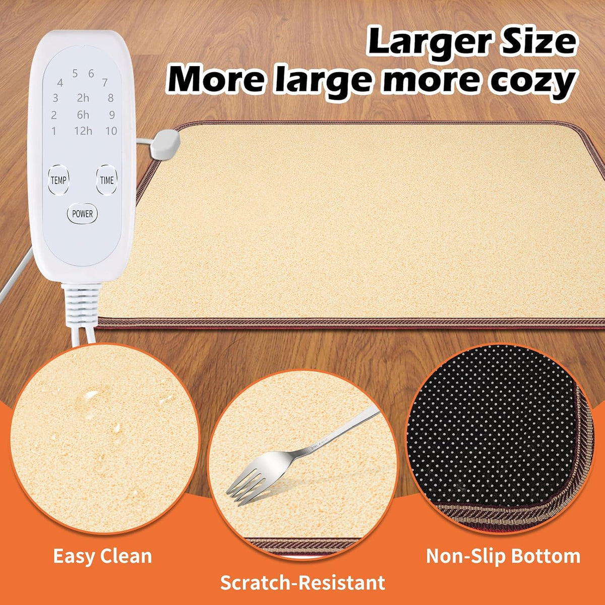 Heated Floor Mat, Foot Warmer Under Desk, Feet Heating Pad with 10 Heat Settings and Timer, Fast Heating for Office, Home, Study Play Room 120V 60W 18.5x14.2 inch SZ
