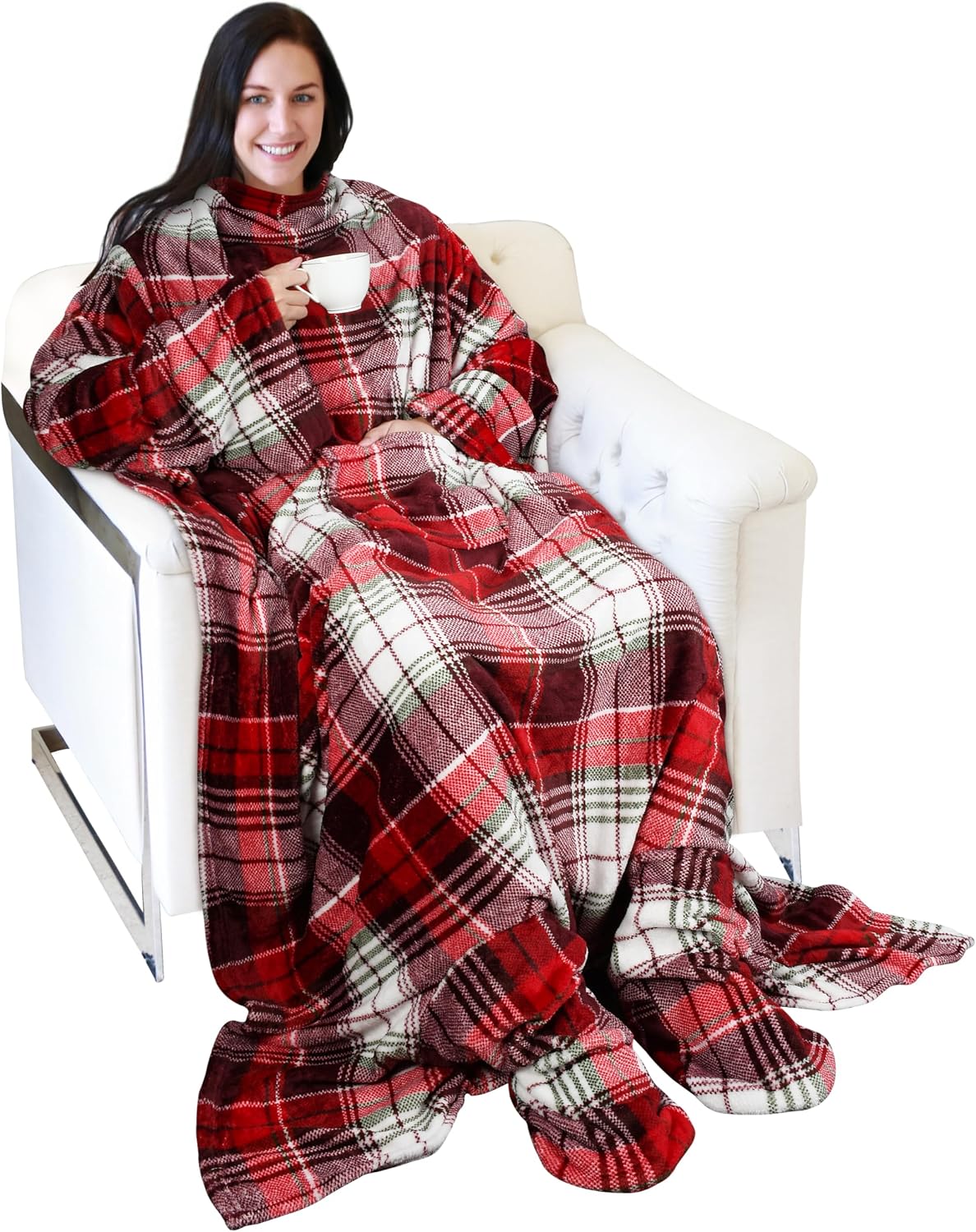 Catalonia Wearable Blanket with Sleeves & Foot Pocket for Adults | Soft Fleece Throw Wrap with Hands-Free Comfort, Perfect for Reading, TV Time & Relaxing, Christmas Gift for Women & Men