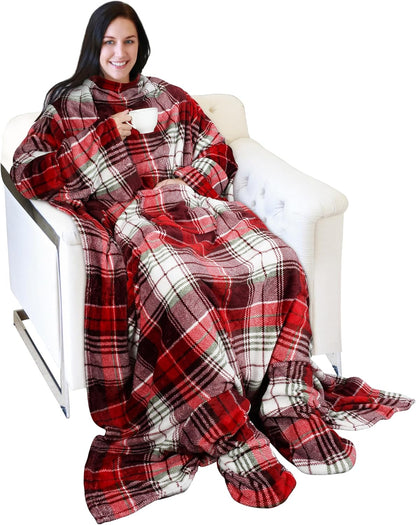 Catalonia Wearable Blanket with Sleeves & Foot Pocket for Adults | Soft Fleece Throw Wrap with Hands-Free Comfort, Perfect for Reading, TV Time & Relaxing, Christmas Gift for Women & Men