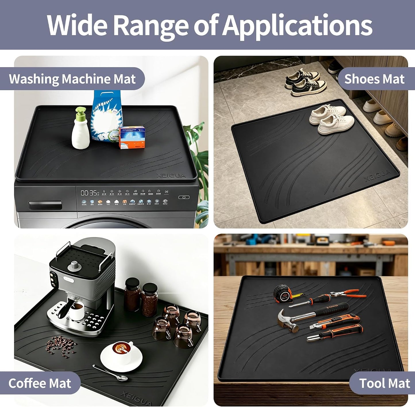 Washing Machine Pan, Drain Pan, Large 33×30/4 LBS Silicone Drain Pan, Waterproof Non-Slip Drip Tray with Raised Edge, Anti-Vibration Floor Leak Protector for Washer, Dryer and Laundry Room