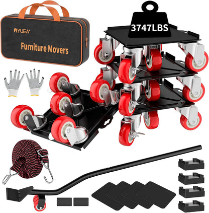 MYUEA Furniture Dolly,Furniture Movers with 5 Wheels,Carbon Steel Panel Heavy Duty Dolly,Maximum Load 3474 LBS,Furniture Lifter with 5 360° Rotatable Rubber Universal Wheels(Silver,6.89x6.9 in)